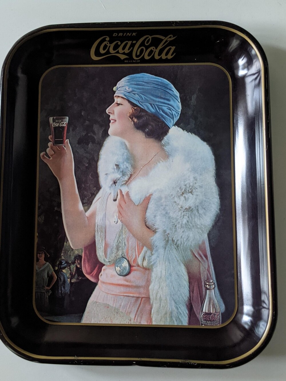 Vintage 1970s Coca Cola Metal Tray with 1920s Flapper Lithograph